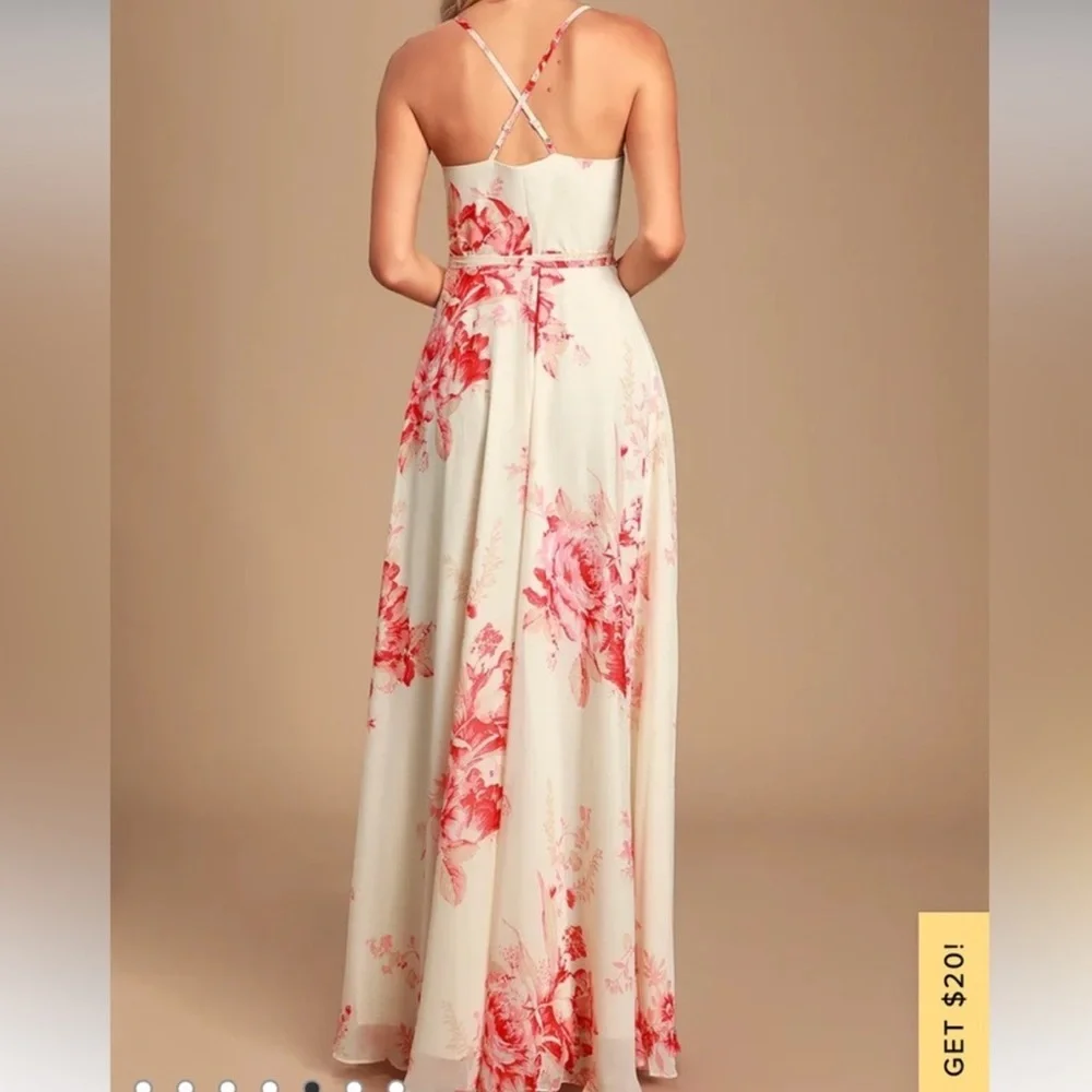 NWT Lulus Elegantly Inclined Wrap Maxi Dress Coral Red Floral - Picture 3 of 8